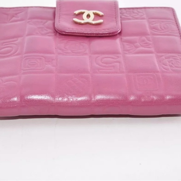 EUC Chanel Coco Mark 2005 Icon Bi-Fold Wallet Leather Pink w/Sticker,Card+Box - Picture 10 of 17